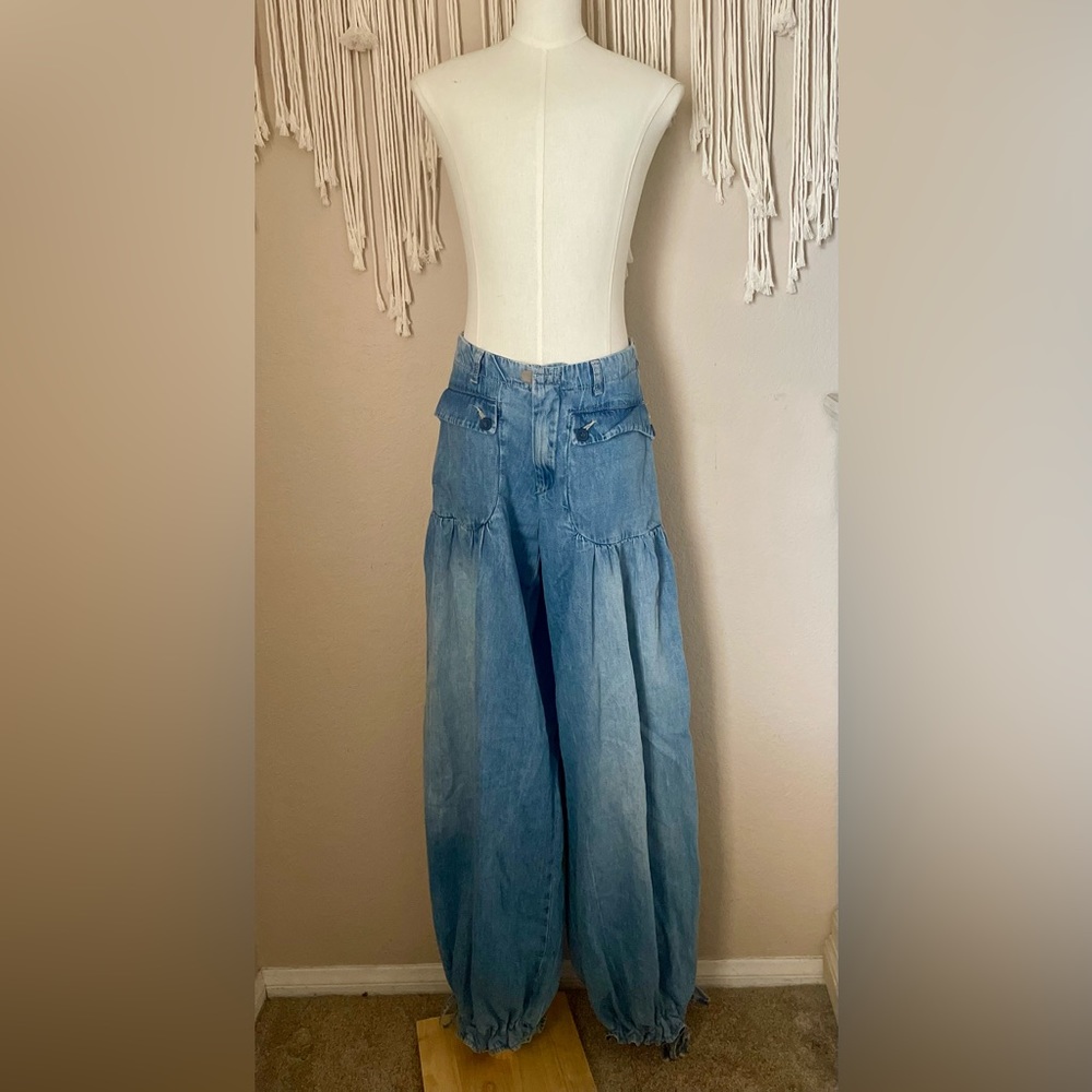 Free People FP One Lotus High Waist Tie Hem Barrel Leg Jeans